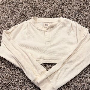 BDG Off-White Waffle Knit Cropped Henley
